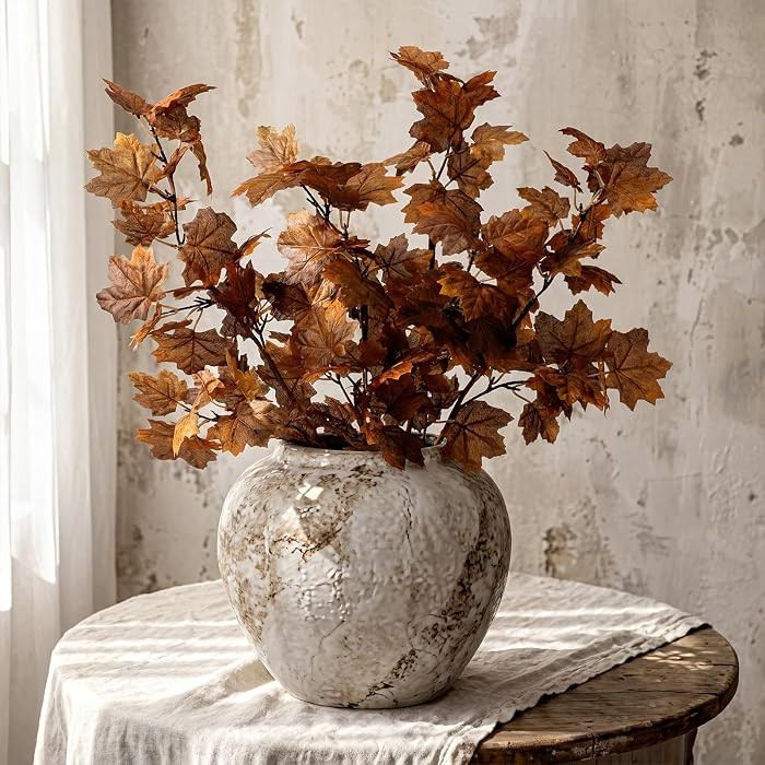 4 Pcs Artificial Maple Leaves Branches 27.6 Inch Fall Fake Leaves Stems Burnt Orange Silk Dry Aut... | Amazon (US)