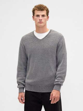 Relaxed Ribbed V-Neck Sweater | Gap Factory