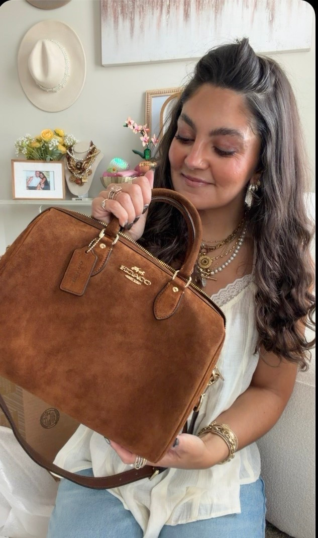 Coach Large Rowan in Warm Brown Suede!