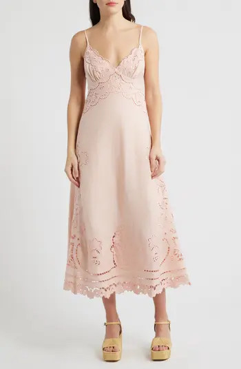 Richelieu Floral Embroidery Linen Slipdress | Nordstrom