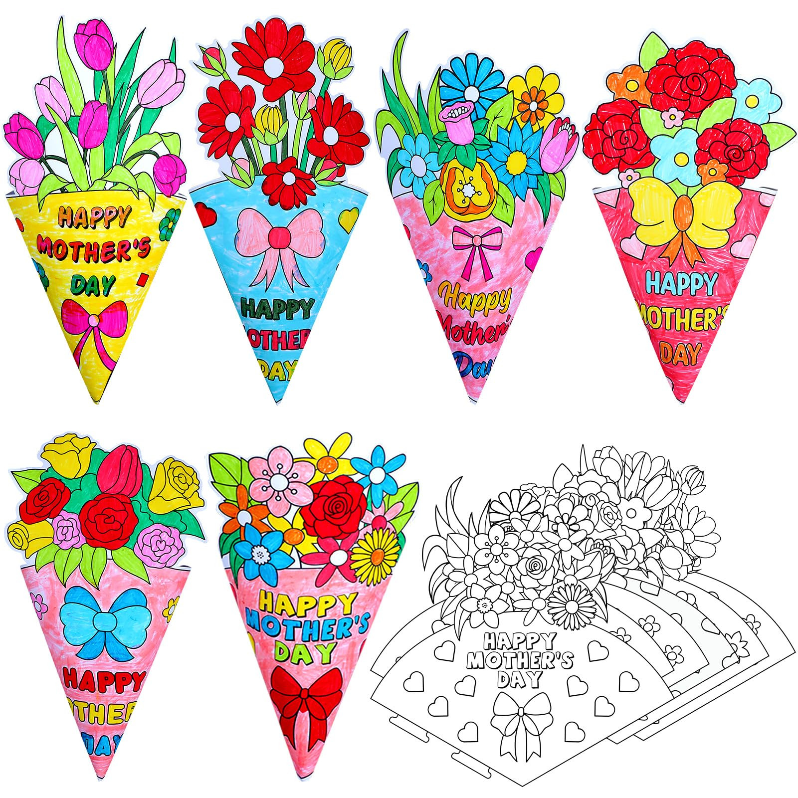 36 Pcs Color Your Own Paper Bouquet Mother's Day Paper Crafts for Kids Color Your Own DIY Crafts ... | Amazon (US)