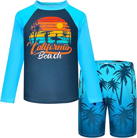 Boys Two Piece Rash Guard Swimsuits Kids Short Sleeve Swimwear Sets Quick Dry Bathing Suit 3-10 Y... | Amazon (US)