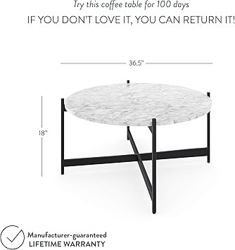 Nathan James Piper Faux White Marble Round Modern Living Accent Side or Coffee, Sofa Center Table... | Amazon (US)