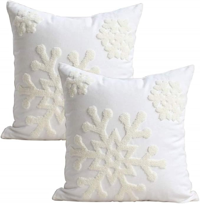 Hupplle Soft Square Snowflake Theme Home Decorative Canvas Cotton Embroidery Throw Pillow Covers ... | Amazon (US)