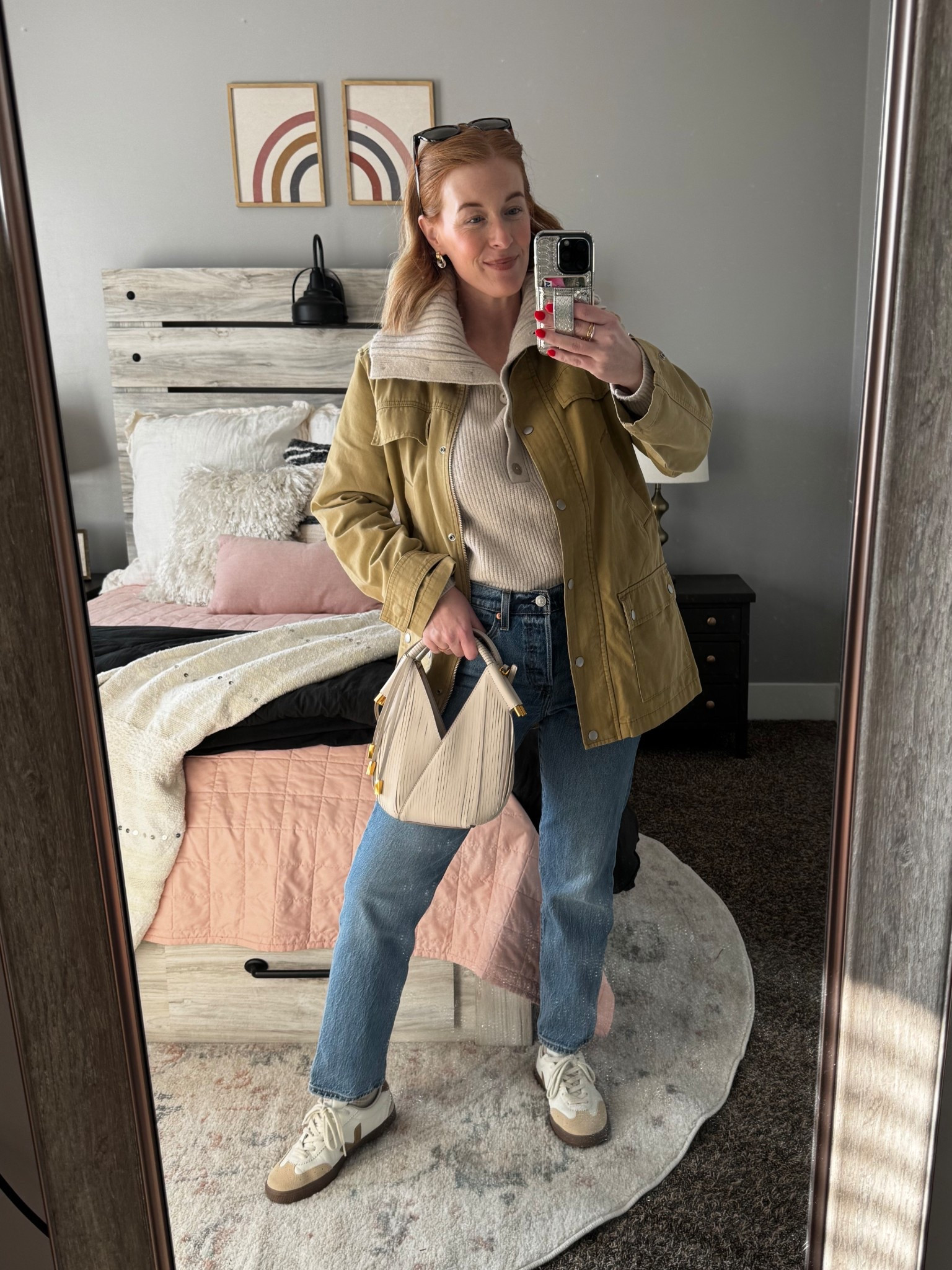 Jacket is a XS
Sweater is a Small
Jeans are one size up so a 26W 28L
Shoes are true size 7.5 (38)
Earrings I cannot find online to link but they are Nordstrom Rack!

#LTKmomlife #LTKSeasonal #LTKootd