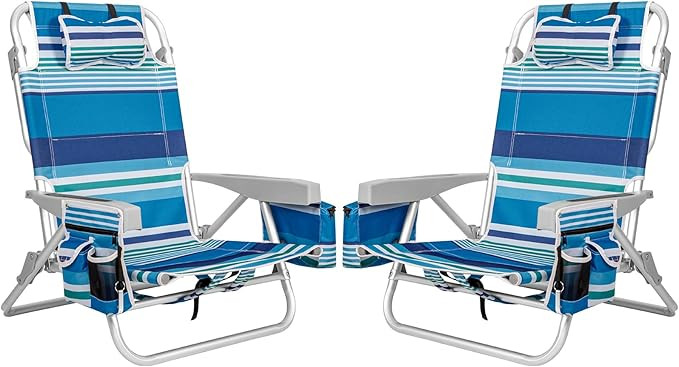 2Pk Aluminum Extra Wide 5-Position Lay Flat Folding Backpack Beach Chairs for Adults, with Cooler... | Amazon (US)