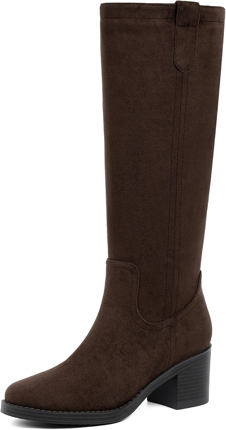 Knee High Boots for Women Chunky Low Heel Round Toe Tall Long Boots | Amazon (US)