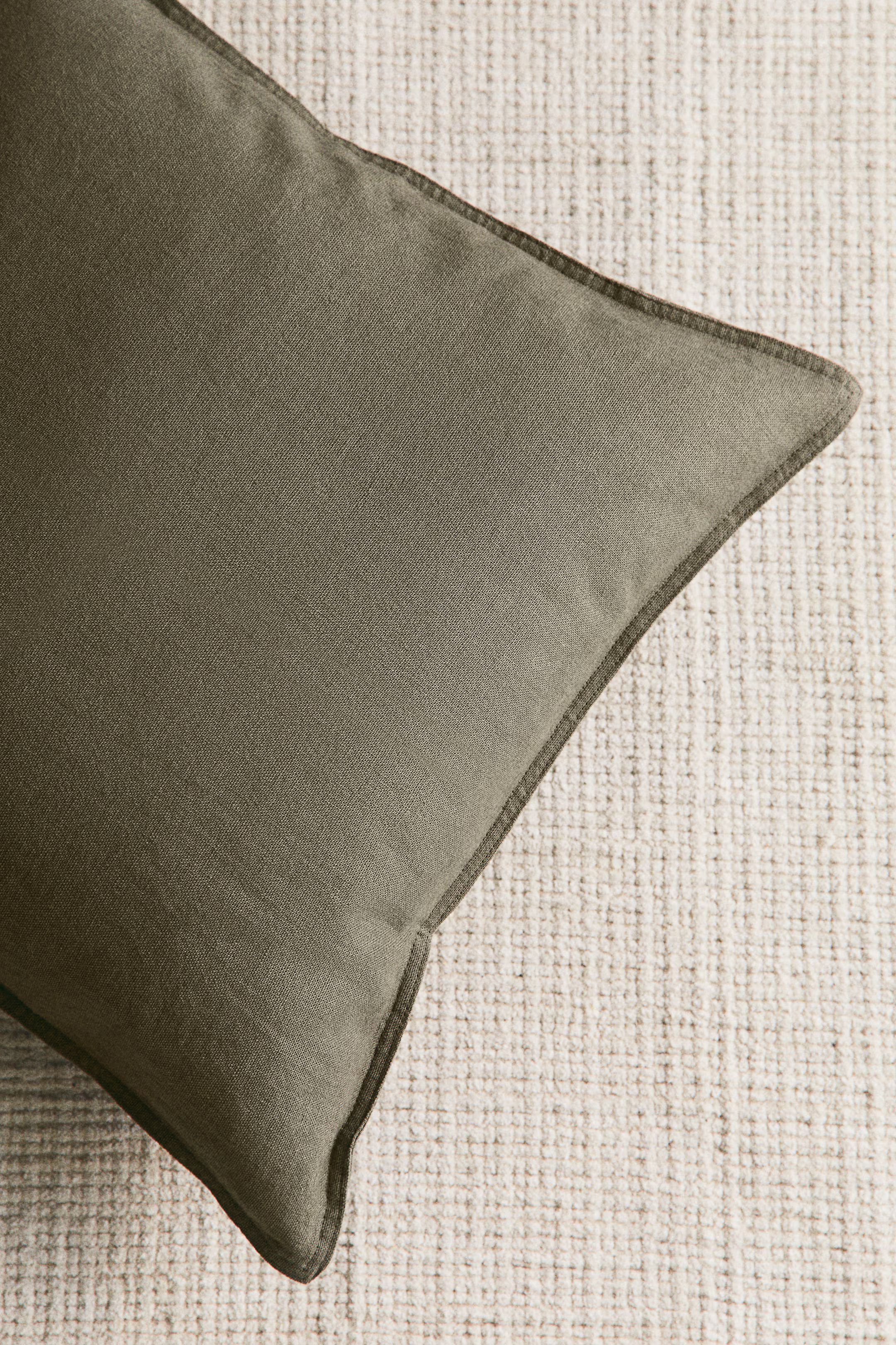 Linen-blend Cushion Cover - Dark khaki green - Home All | H&M US | H&M (US + CA)