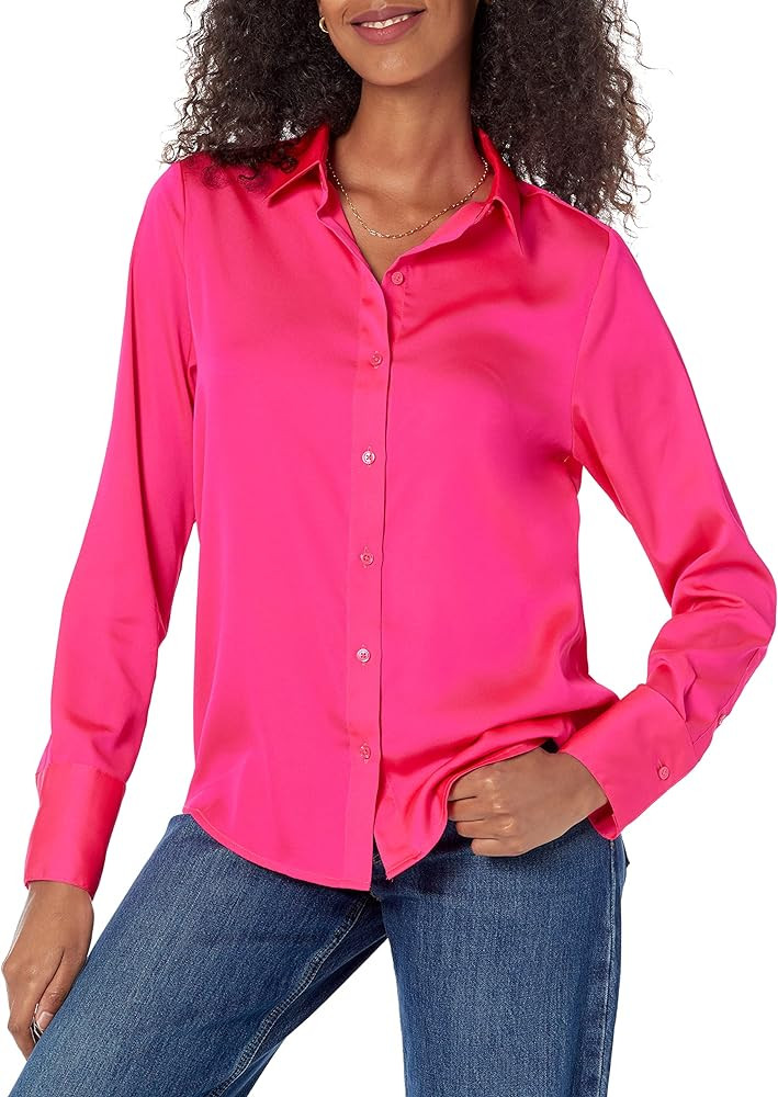 Amazon Essentials Women's Classic-Fit Satin Button Down Blouse (Available in Plus Size) | Amazon (US)