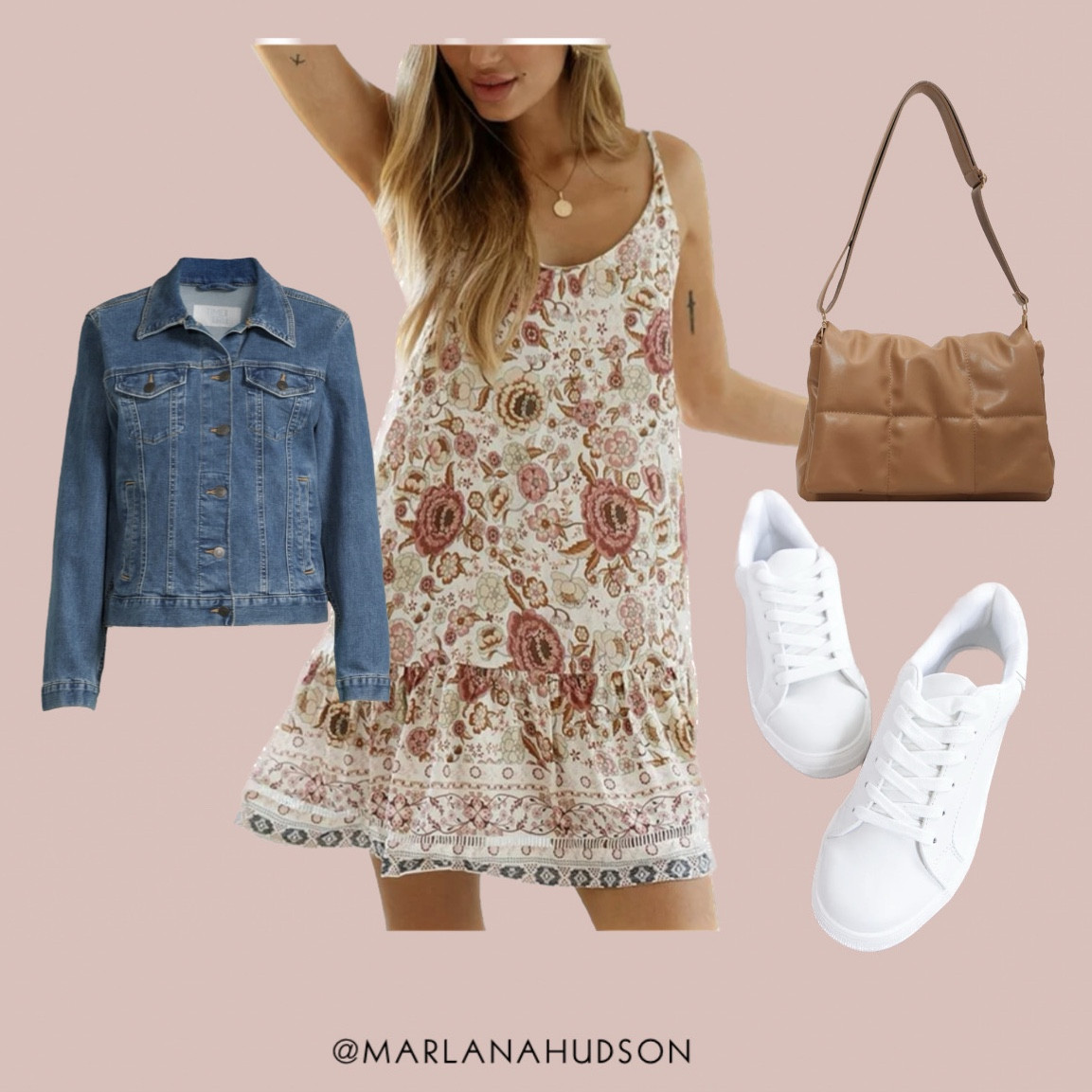This is such a cute spring look! This @walmart dress and denim jacket are great on their own but pairing them with these @pinklily sneakers and @amazon purse completes the look so perfectly! 🤩 #walmart #springoutfit 

#LTKmidsize #LTKstyletip #LTKSeasonal