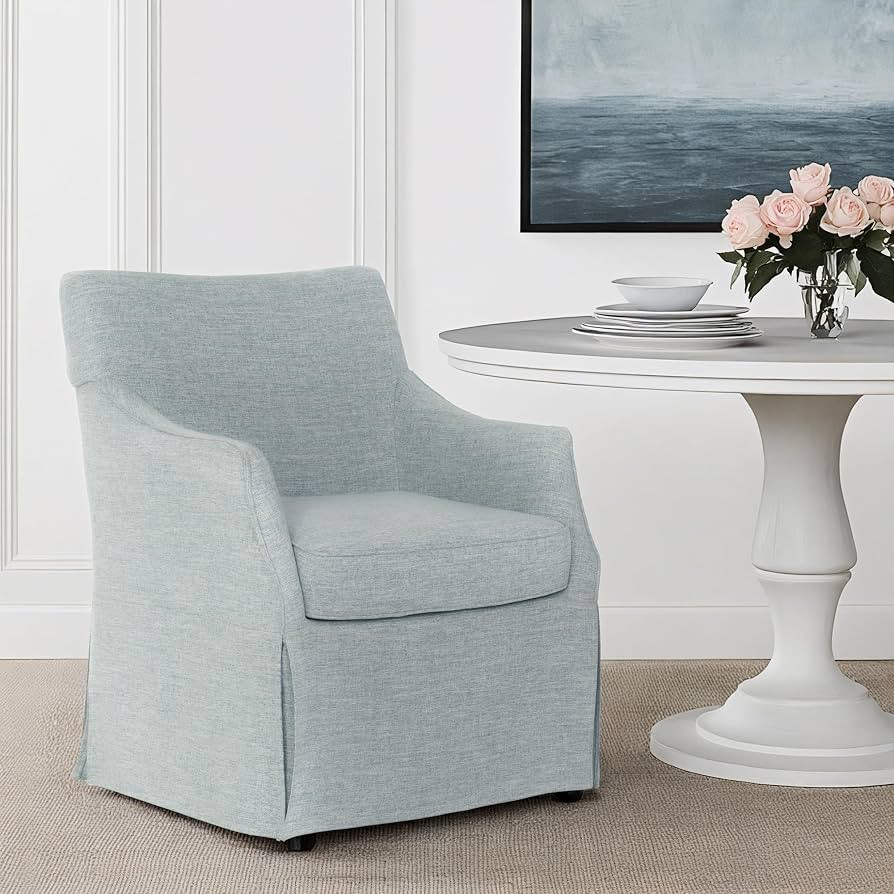 Martha Stewart London Upholstered Skirted Dining Arm Chair with Casters \u2013 Curved Back, Remov... | Amazon (US)