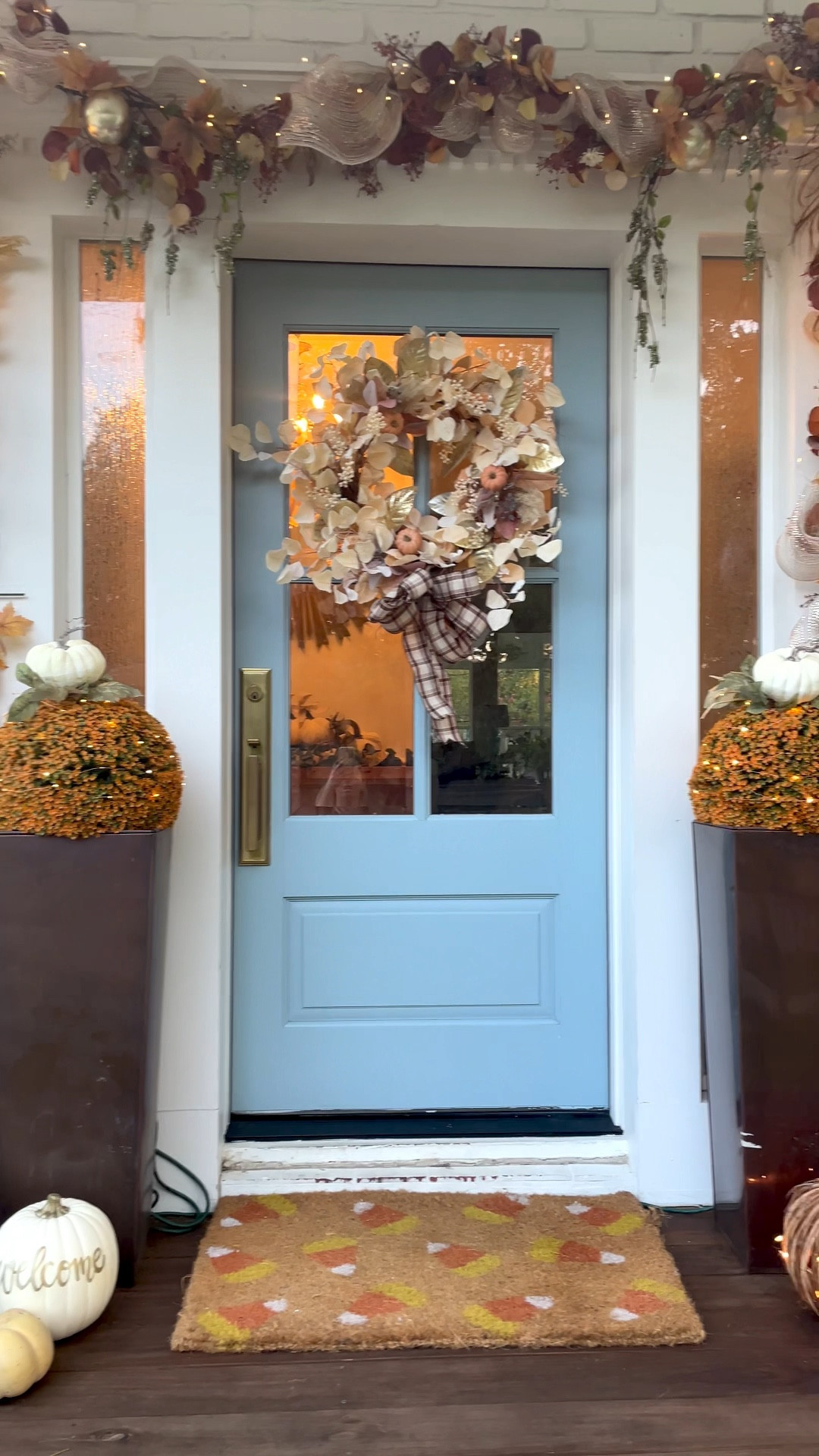 Fall front porch! 🍂🍁 Day vs. Night #falldecor #fall #fallfrontporch #fallwreath #falldecorations 

#LTKunder100 #LTKhome #LTKSeasonal