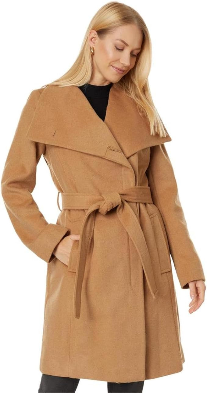 Michael Michael Kors Wool Belted Wrap Solid Camel Coat | Amazon (US)