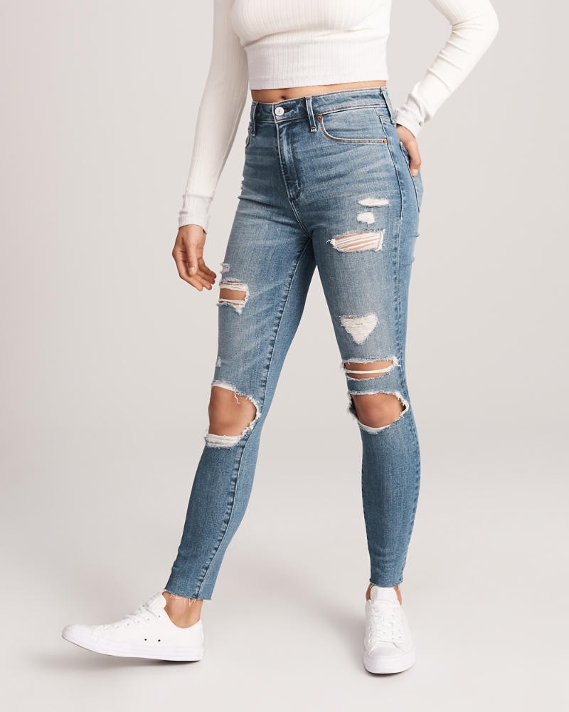 Ripped High Rise Super Skinny Jeans | Abercrombie & Fitch US & UK