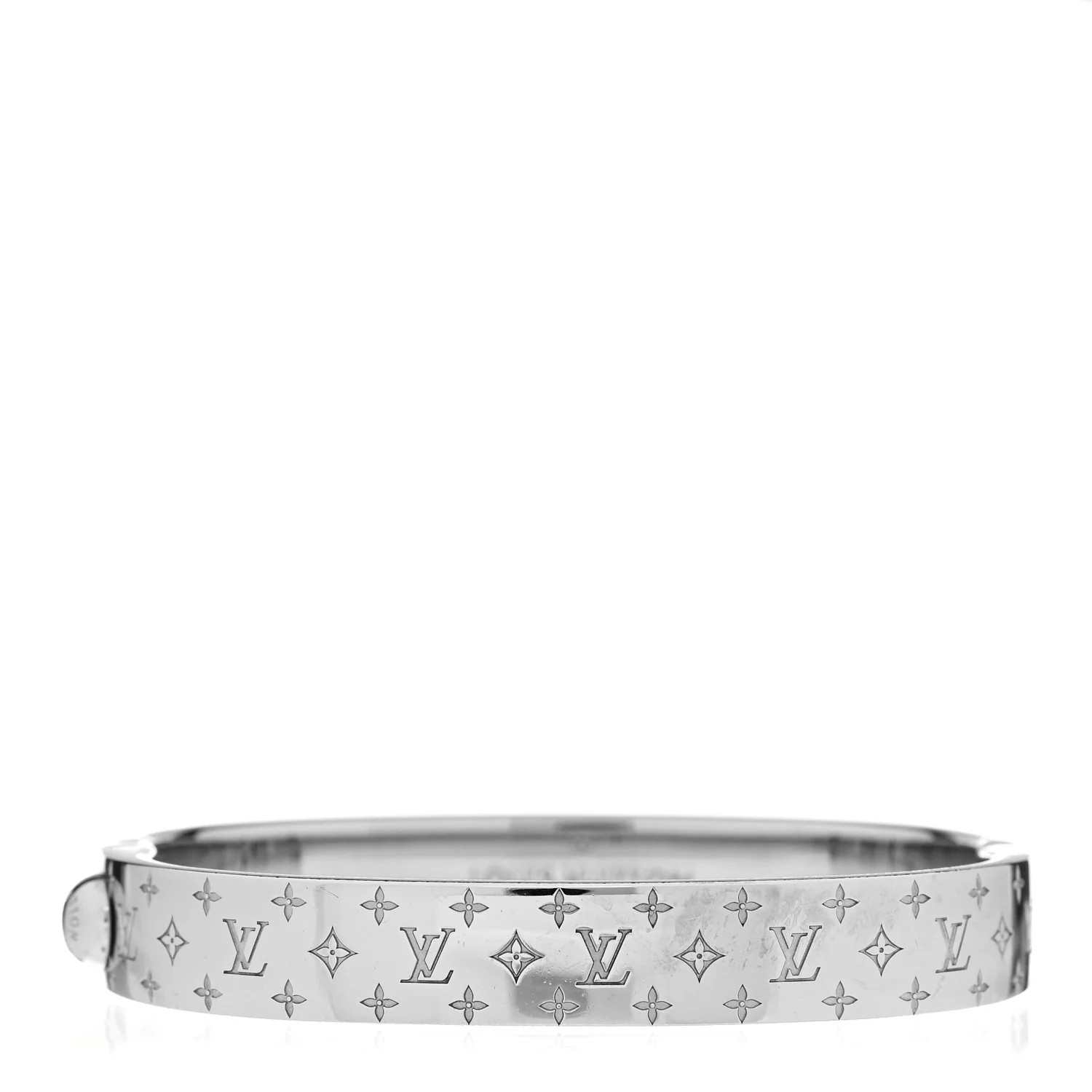 Louis Vuitton Brass Palladium Plated Nanogram Cuff S Silver | FASHIONPHILE (US)