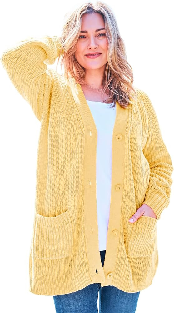 Woman Within Women's Plus Size Long-Sleeve Shaker Cardigan Sweater | Amazon (US)