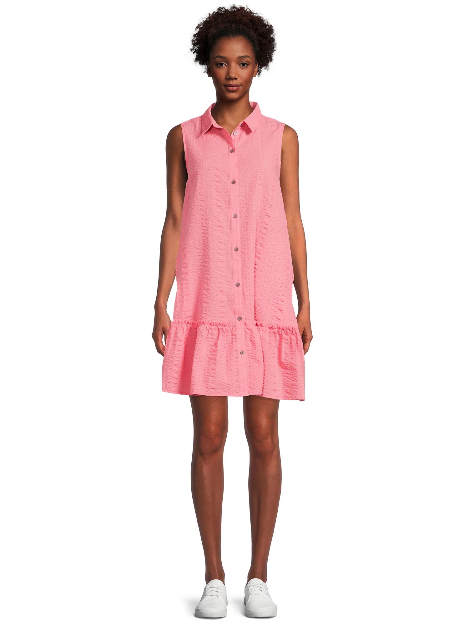 Time and Tru Women's Sleeveless Shirt Dress | Walmart (US)