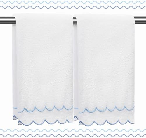 100% Cotton Hand Towels for Bathroom 2 Pcs Scalloped Hand Towels 16 * 27 Inch Embroidered Decorat... | Amazon (US)