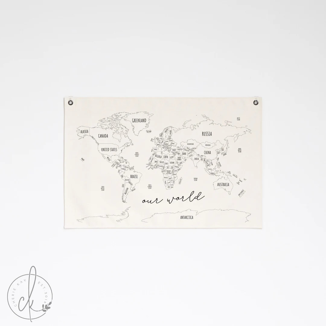 World Map | Canvas Flag | Homeschool Decor | World Map Wall Art | Classroom Decor | Educational B... | Etsy (US)