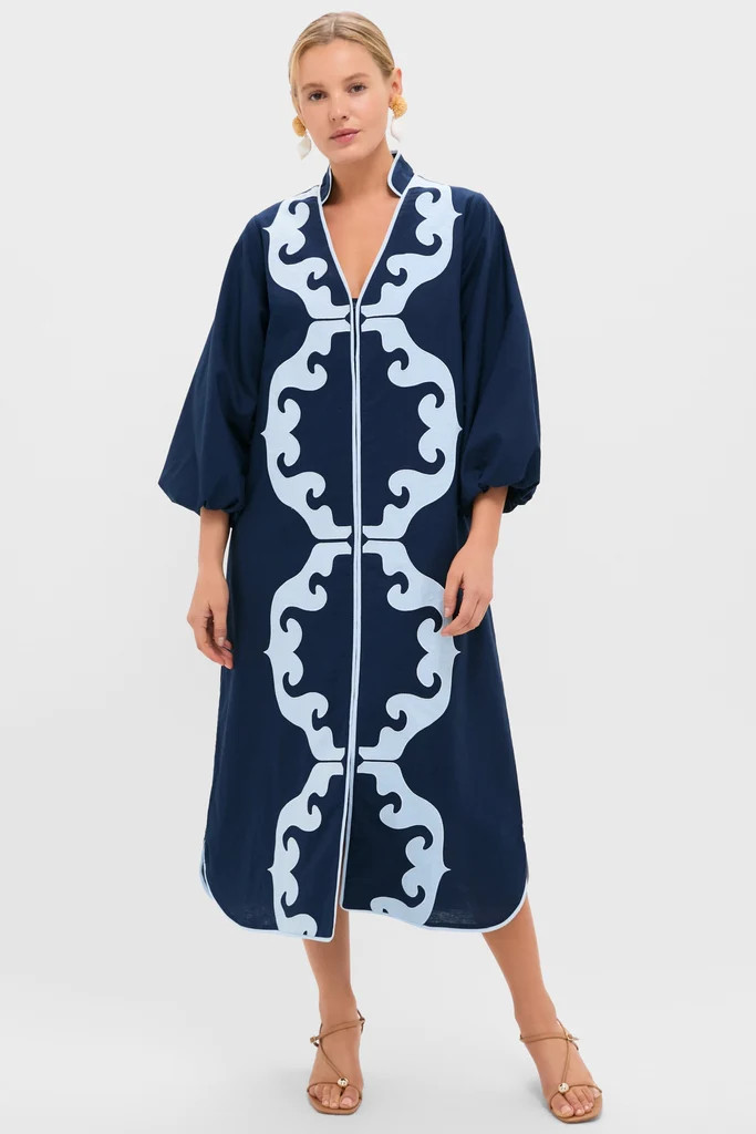 Navy & Baby Blue Embroidered Teresa Caftan | Tuckernuck (US)
