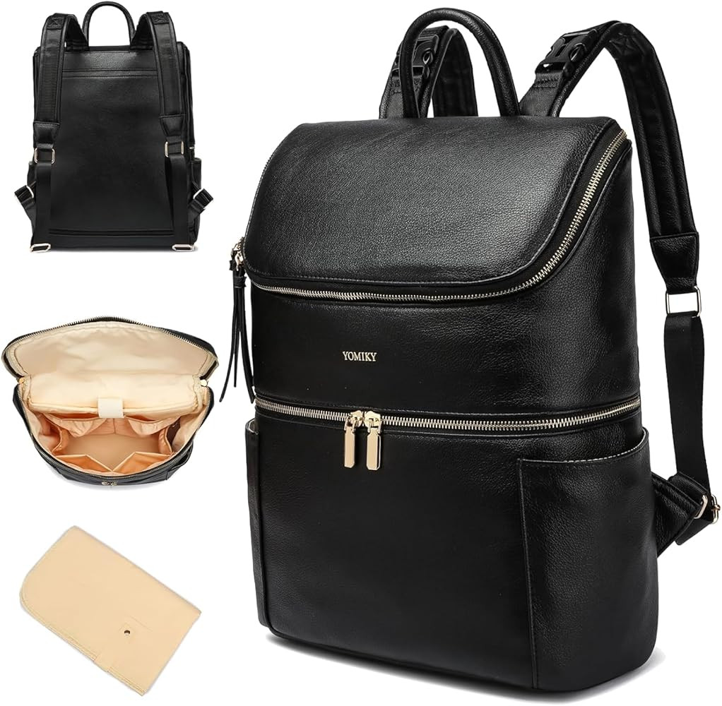 Leather Diaper Bag Backpack for Women with Multiple Pockets,Laptop Compartment and Changing Pad | Amazon (US)