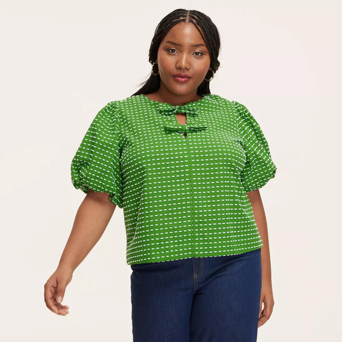 Women's Textured Polka Dot Puff Short Sleeve Blouse -  kate spade new york x Target Green | Target