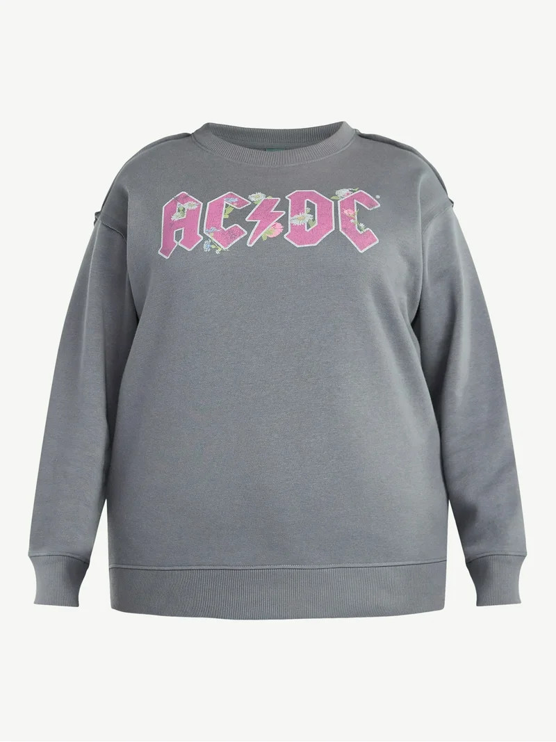 Terra & Sky Women's Plus Size AC/DC Floral Graphic Sweatshirt with Long Sleeves, Sizes 0X-4X - Wa... | Walmart (US)