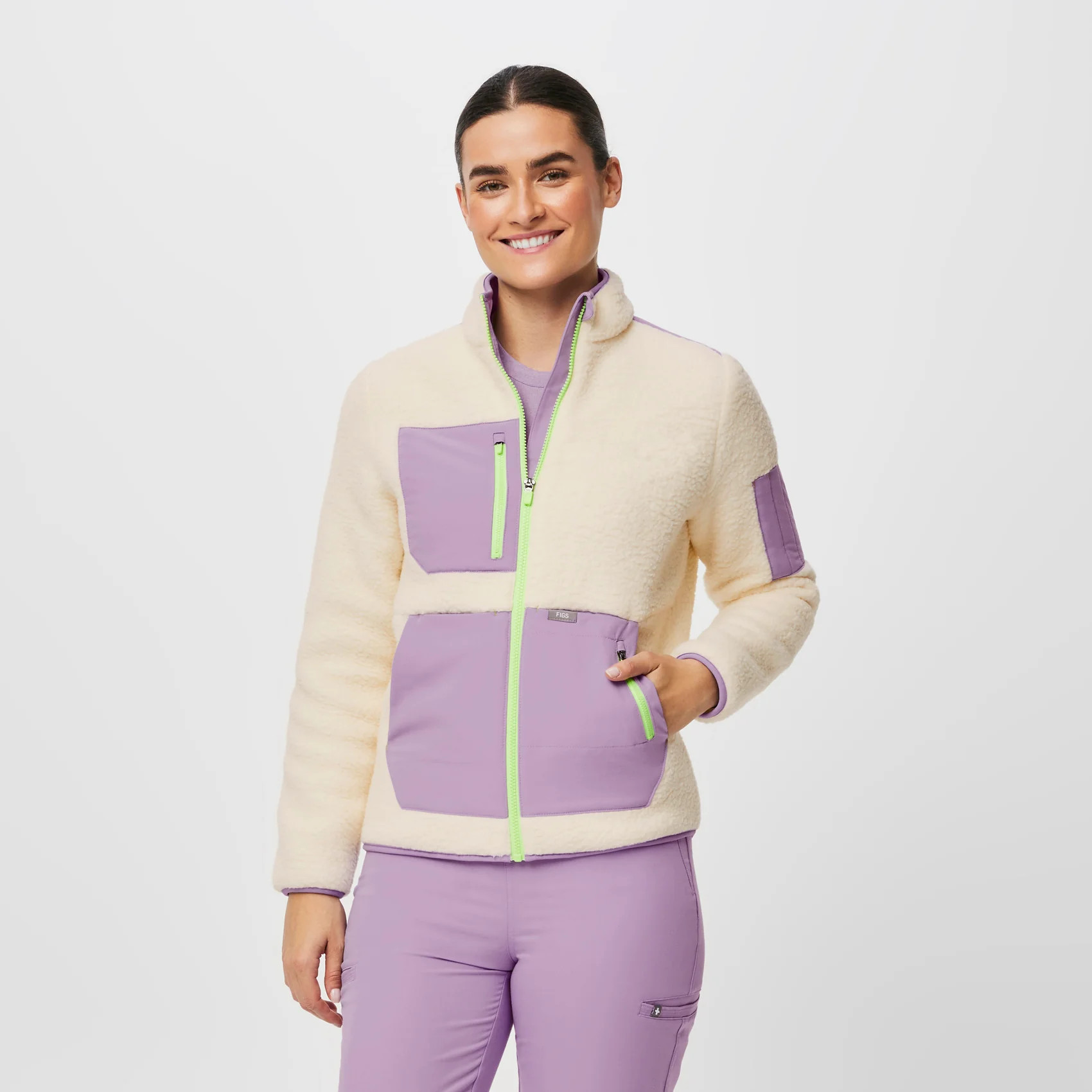 Women’s On-Shift Sherpa Jacket™ - Oatmeal/Lavender Dew · FIGS | FIGS