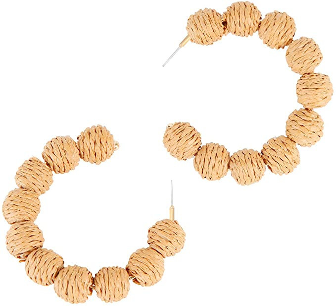 Boho Beach Earrings For Women Handmade Lightweight Round Ball DecorBig Hoop 925 Silver Earrings D... | Amazon (US)