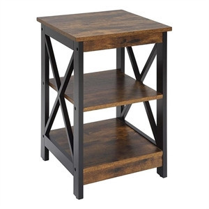 Pemberly Row Modern End Table with Shelves in Nutmeg Wood | Homesquare