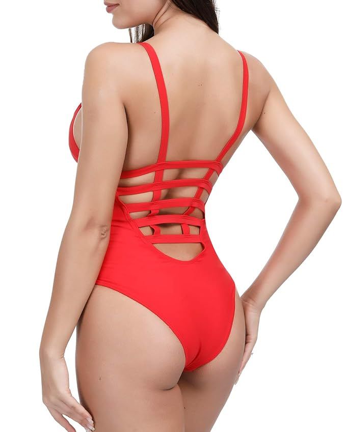 Elegant Taste Women 1 Piece Swimsuit Sexy Deep V Neck Backless High Cut Monokini Bathing Suit Swi... | Amazon (US)