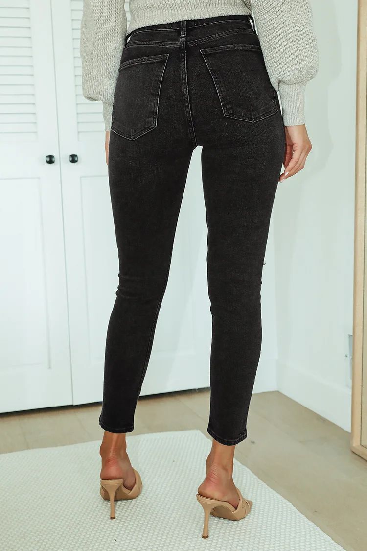 Nico High Rise Black Wash Distressed Slim Leg Jeans | Lulus (US)