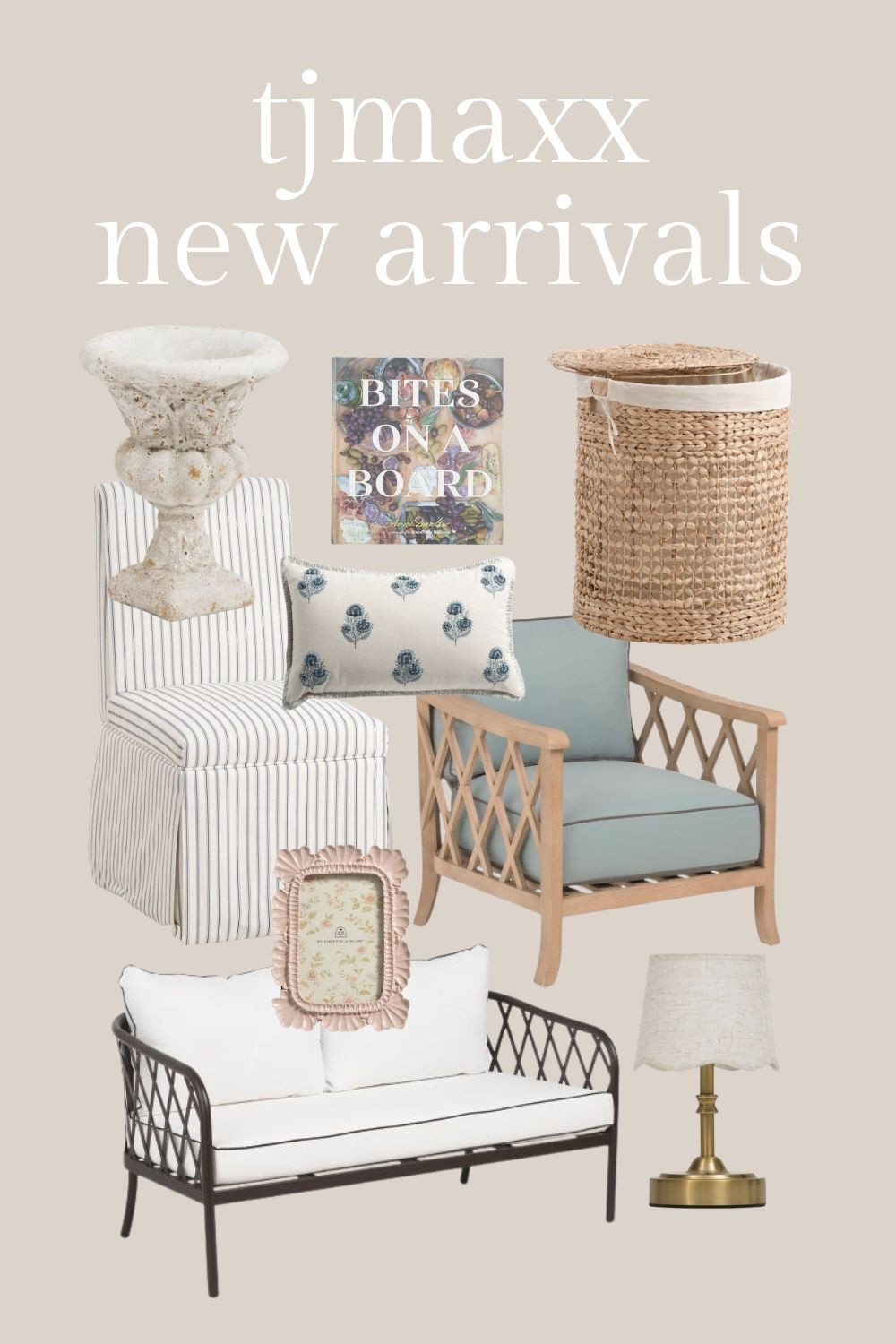 Tjmaxx new home finds. Outdoor furniture. Patio. Pillows. Coffee table book. Cookbook. Dining chair. Planter. Laundry hamper. 

#LTKHome