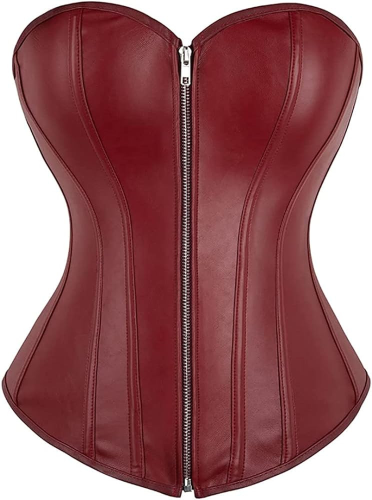 Women's Faux Leather Corset Top Steampunk Corsets Zipper Bustier Pirate Costume | Amazon (US)