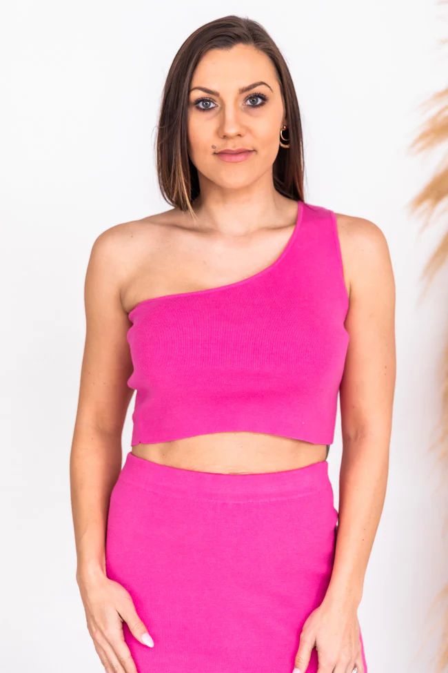 Sunlit Romance Pink One Shoulder Cropped Knit Blouse | The Pink Lily Boutique
