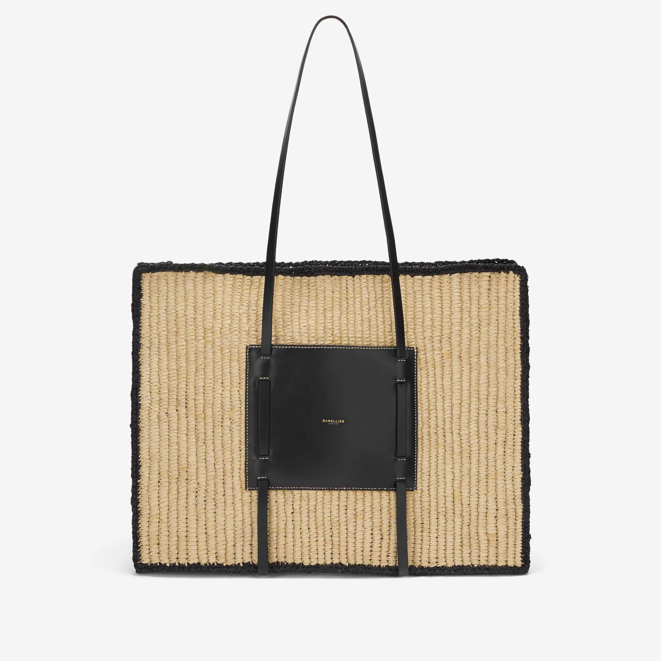 The Large Capri | Natural Raffia & Black Smooth | DeMellier | DeMellier