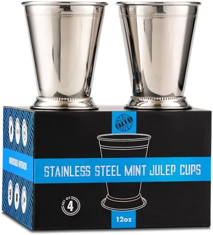 Mint Julep Cups: Stainless Steel Cocktail Glasses, Set of 2 OR 4 | Metal | 12 oz | Party Supplies | Amazon (US)