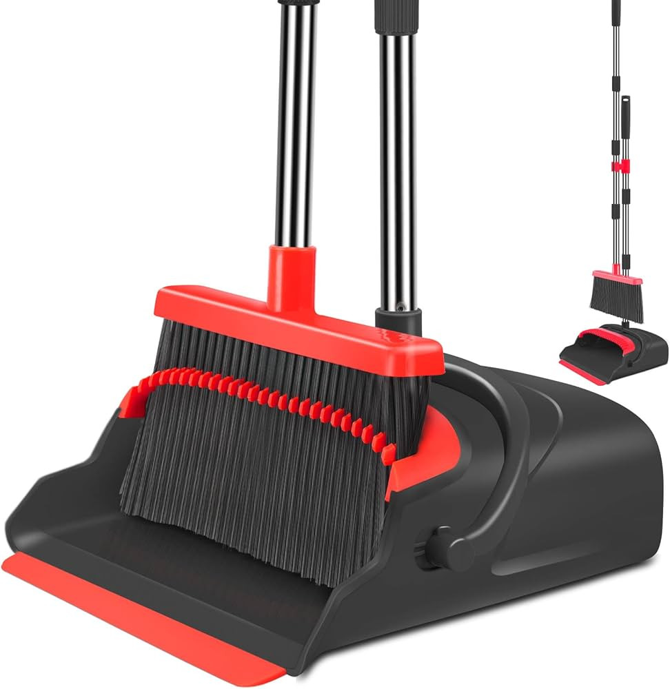 kelamayi Broom and Dustpan Set for Home, Combo for Office, Stand Up Broom and Dustpan (Black&Red) | Amazon (US)