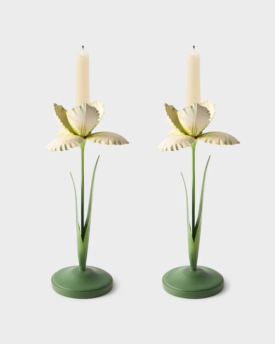 Daffodil Painted Metal Candle Holder, White (Set of 2) | Cabana Magazine