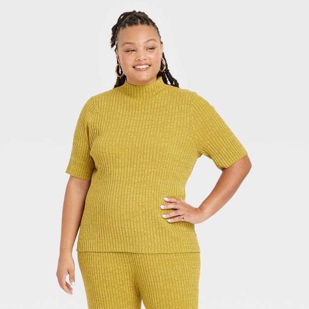 Women's Plus Size Mock Turtleneck Ribbed Pullover Sweater - Ava & Viv™ | Target