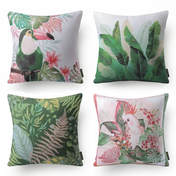 Phantoscope Tropical Series Decorative Throw Pillow Cover, 18" x 18", Pink Birds, 4 Pack | Walmart (US)