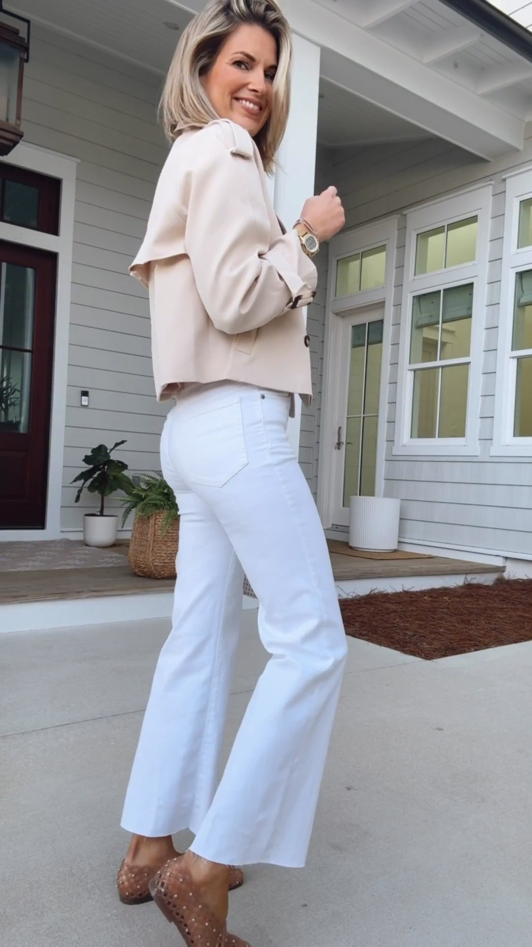 POV: 40 years later you’re wearing jelly shoes again.  I am 5’11” wearing 27 tall white jeans. Small tops.  Shoes true to size.  Date night outfit.

#LTKTall #LTKOver40 #LTKootd