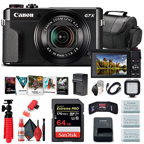 Canon PowerShot G7 X Mark II Digital Camera (1066C001), 64GB Card, 2 x Replacement NB13L Batteries, Corel Photo Software, Charger, Card Reader, LED Light, Soft Bag + More (Renewed) | Amazon (US)