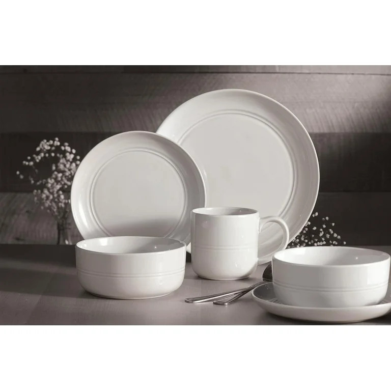 Safdie & Co. 16-Piece Stoneware Dinnerware Set, White, Ridge | Walmart (US)