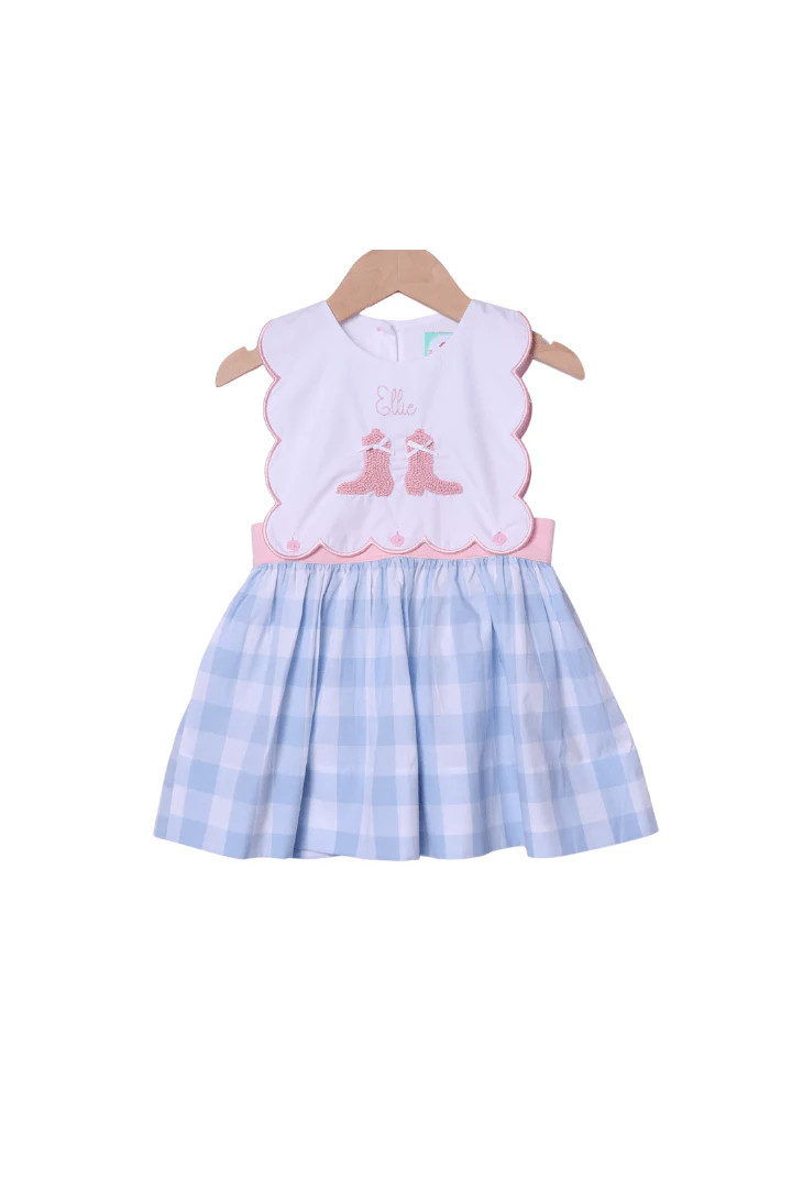 French Knot Boots and Bow Blue Gingham Dress | The Smocked Flamingo