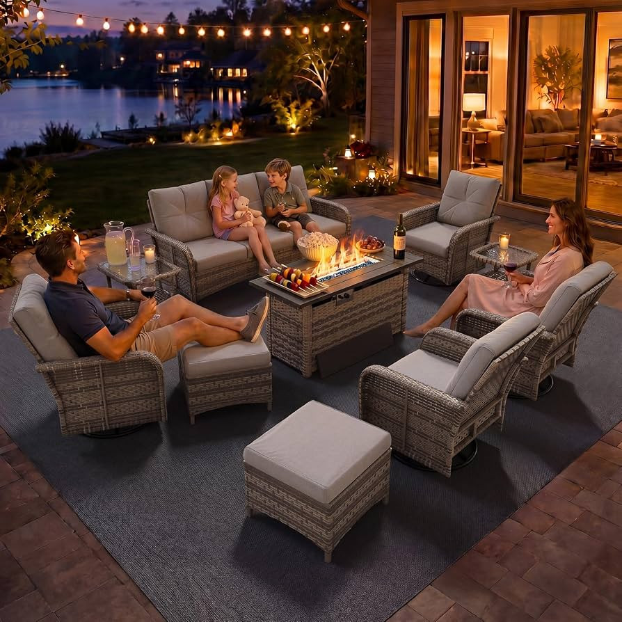 Aoxun 12-Piece Patio Furniture Set with 44\u201d Fire Pit Table, Wicker Outdoor Sectional Sofa wi... | Amazon (US)