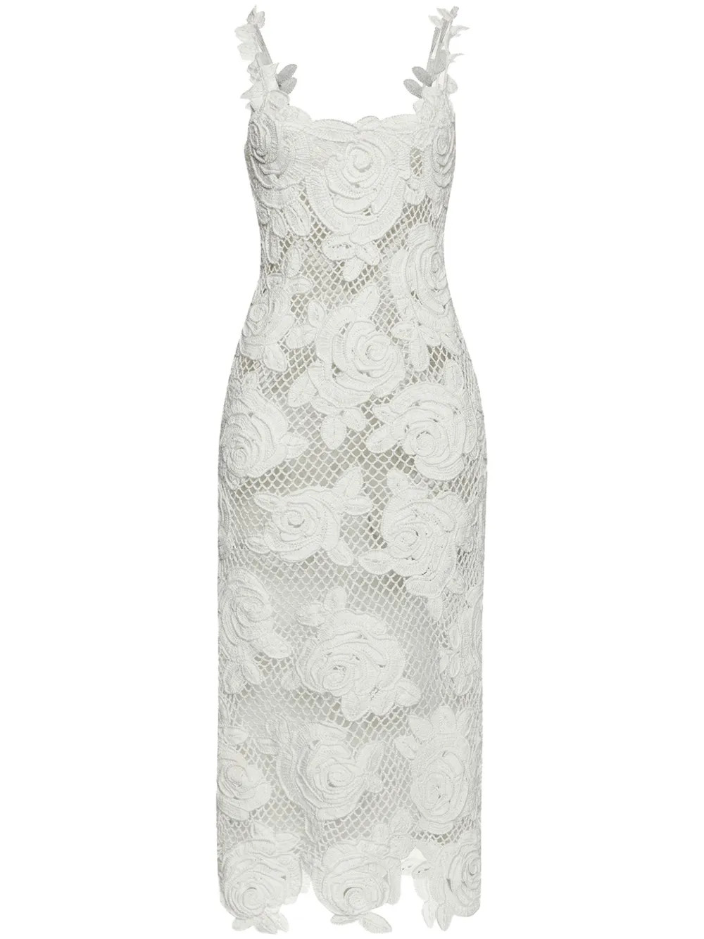 rose-embroidered crochet-knit midi dress | Farfetch Global