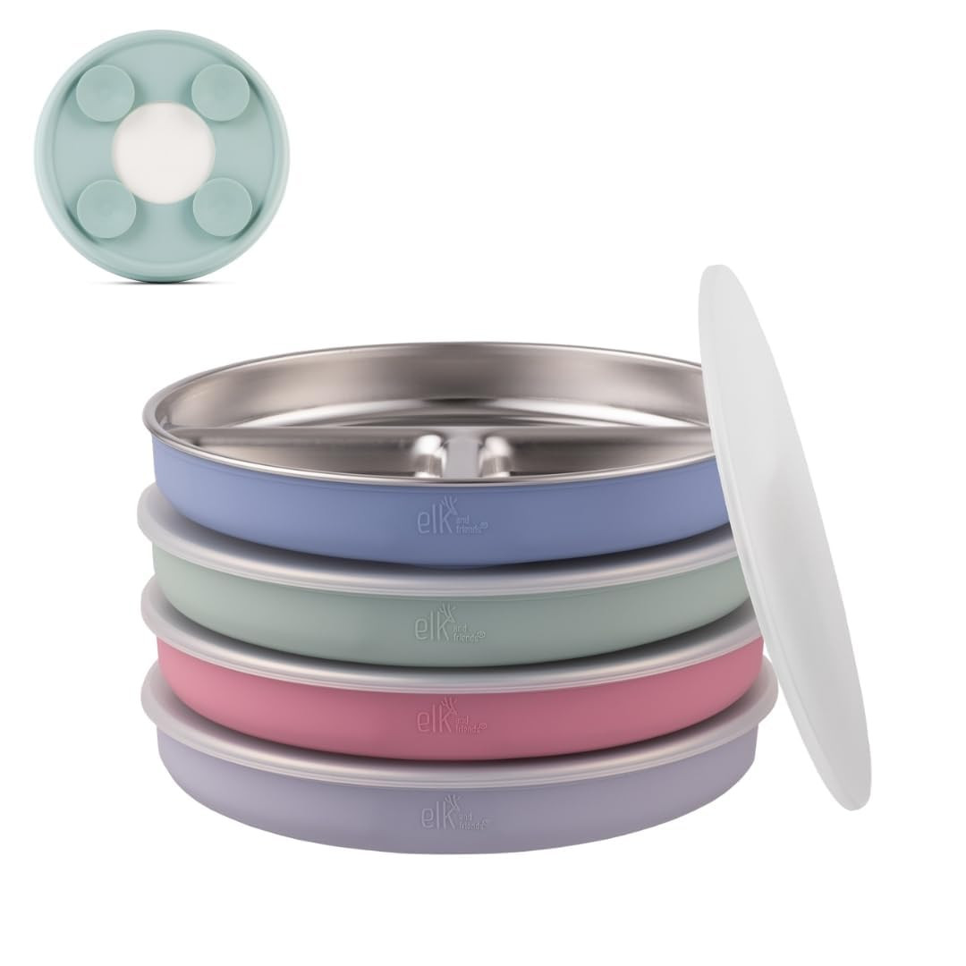 Elk and Friends Stainless Steel Divided Plates with Silicone Sleeve for Babies & Toddlers | Lids ... | Amazon (US)