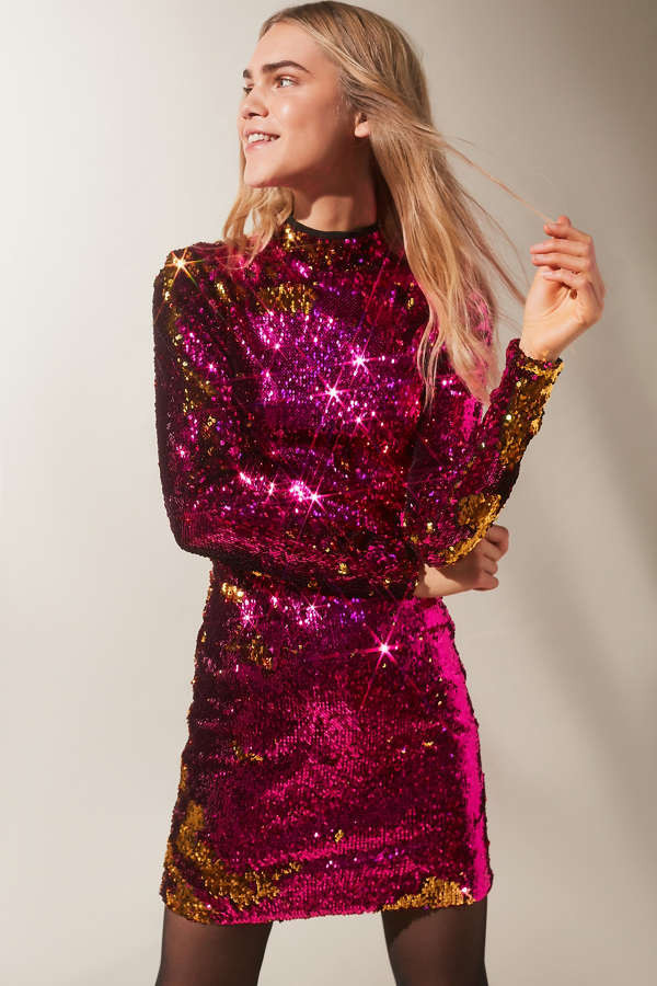 Dress The Population Katy Sequin Turtleneck Dress | Urban Outfitters US