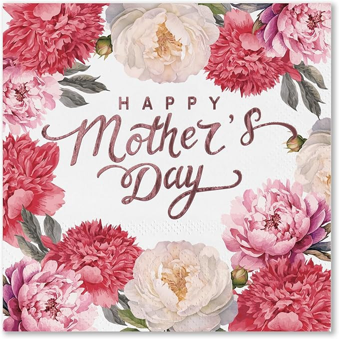 WRAPAHOLIC 50Pcs Mother's Day Napkins - Disposable 3-Ply Paper Cocktail Napkin, Floral Happy Moth... | Amazon (US)